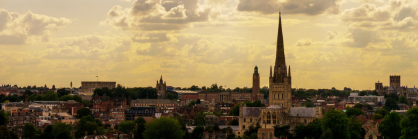 Norwich glowing from above 